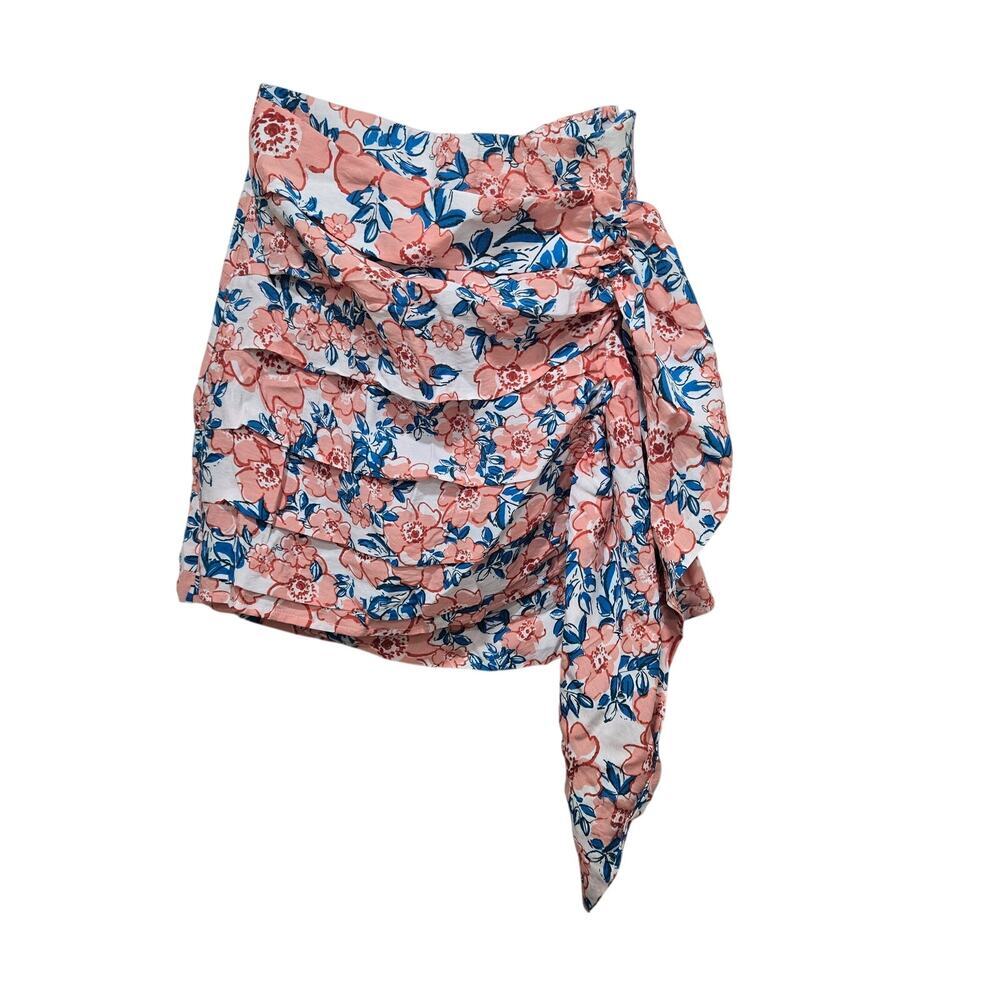 Lulus Floral Ruffle Wrap Mini Skirt XS Pink Blue Tiered